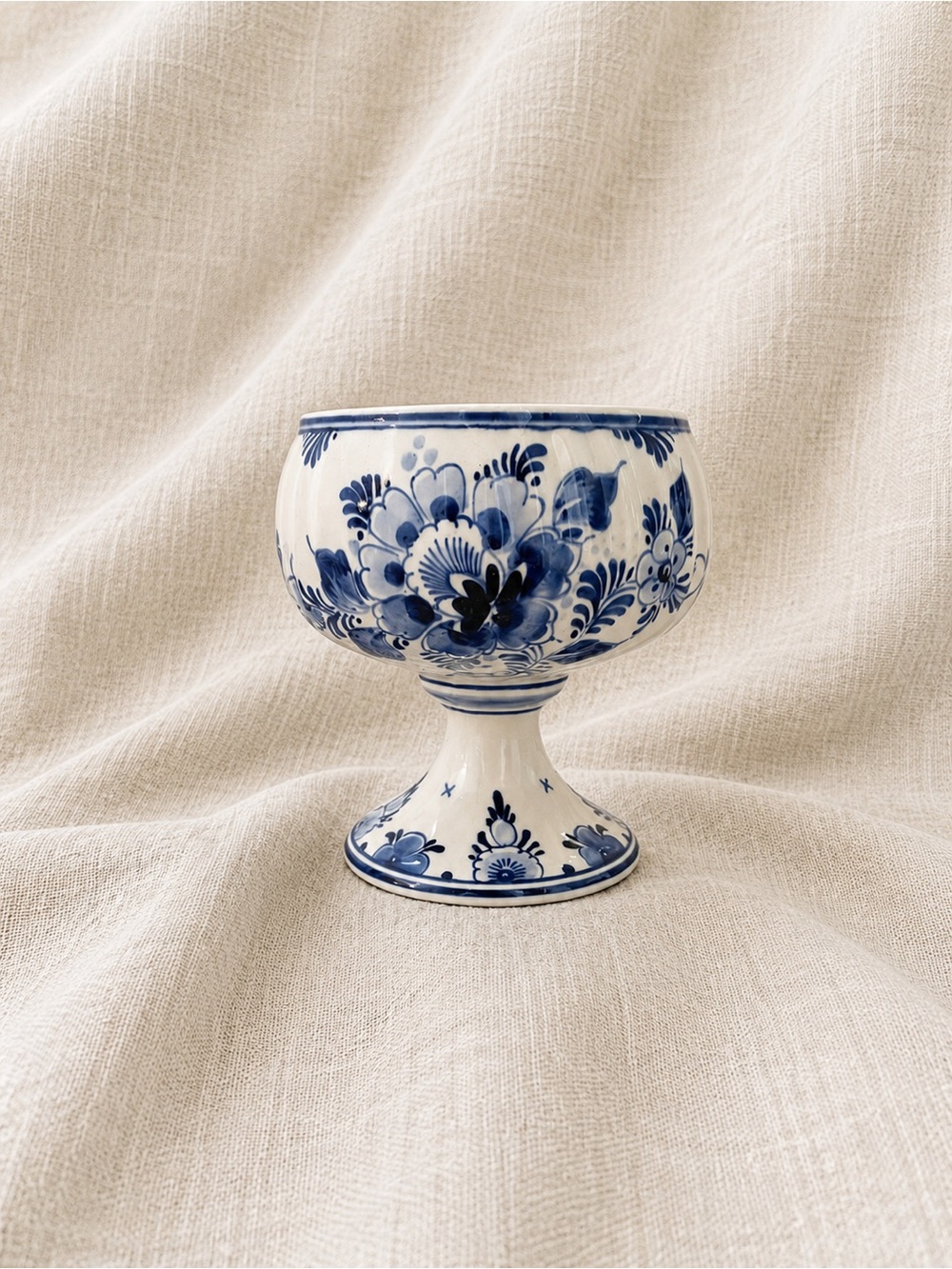 Vintage Hand-Painted Delft Blue Pedestal Cachepot / Bulb Planter | Holland